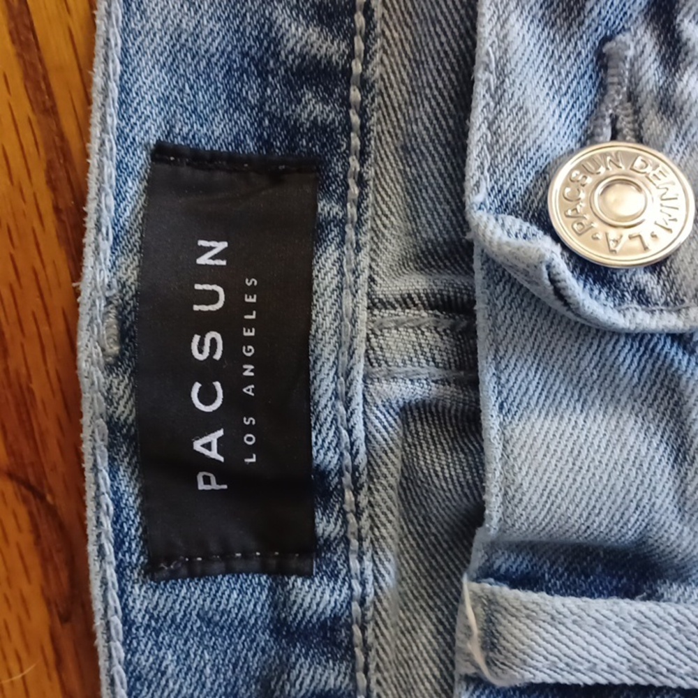 PacSun - Mens 29X30 Stacked/Distressed Light Wash Skinny Jeans Zippered Ankles - Picture 3 of 11